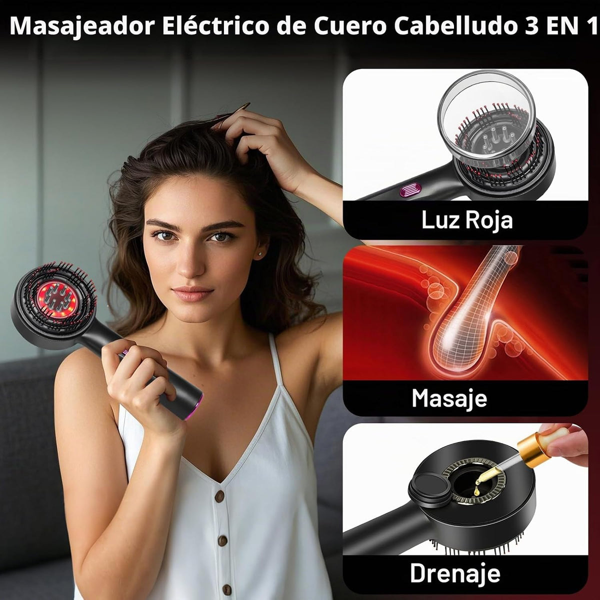 PEINE MASAJEADOR PARA CUERO CABELLUDO 3 EN 1